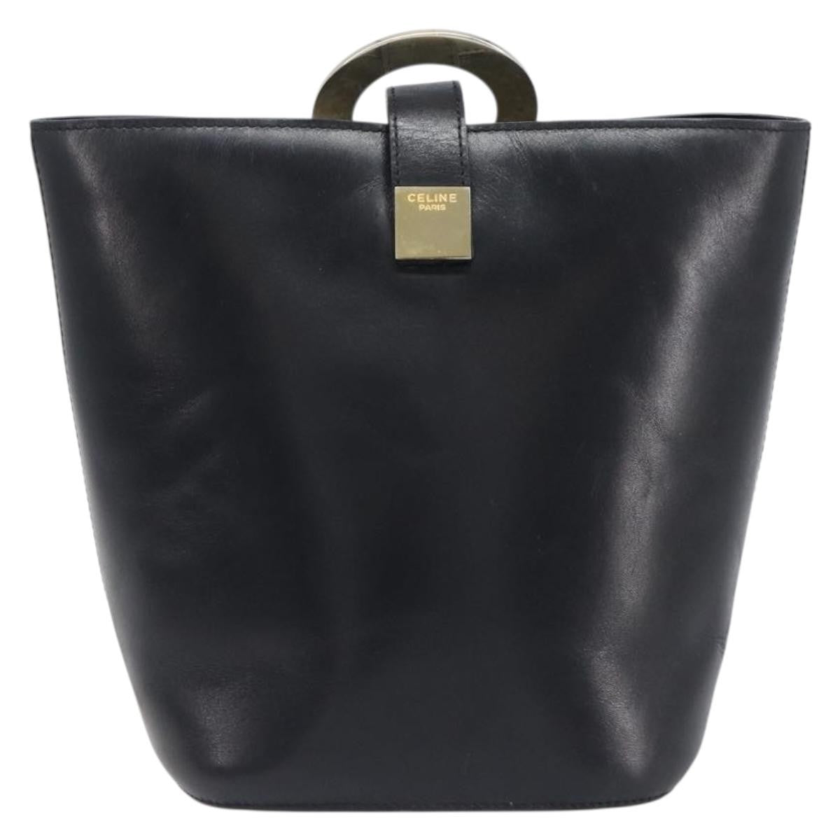Celine Shoulder Bag Circle Logo Leather Black Leather Shoulder Bag Bag (Pre-Owned)