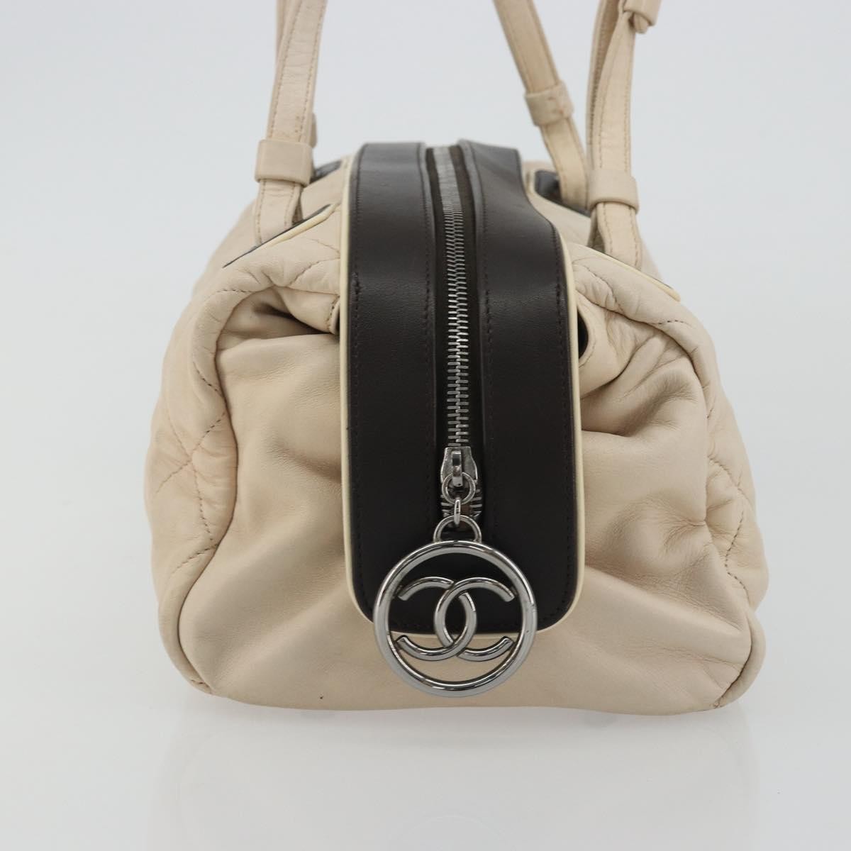 Chanel Sport Line Bowler Quilted Leather Beige Leather Handbag (Pre-Owned)