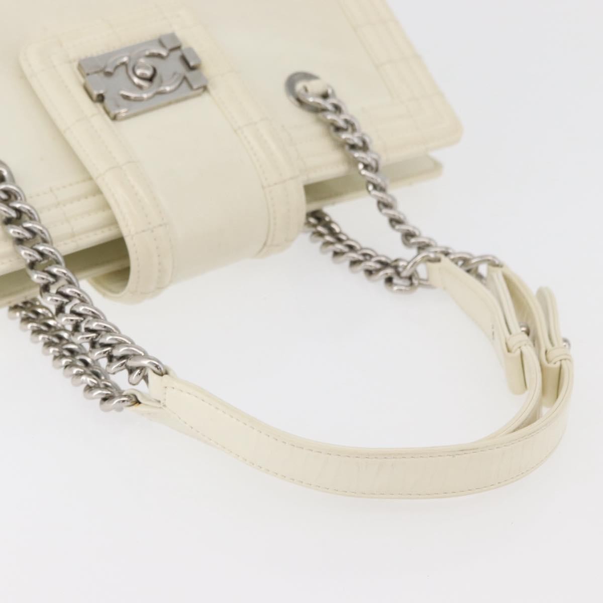 Chanel Boy Tote Glazed Calfskin White Patent_Leather Shoulder Bag Bag (Pre-Owned)