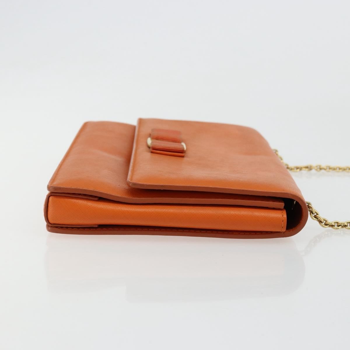 Salvatore Ferragamo Vara Bow Chain Clutch Leather Orange Leather Shoulder Bag Bag (Pre-Owned)