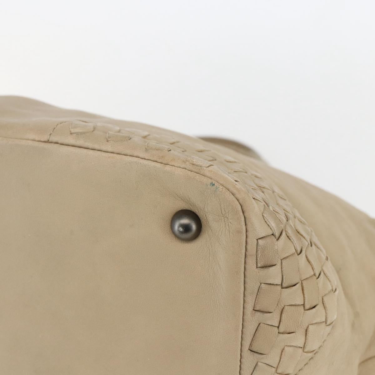 Bottega Veneta Zip Top Leather With Intrecciato Detail Beige Leather Tote Bag Bag (Pre-Owned)