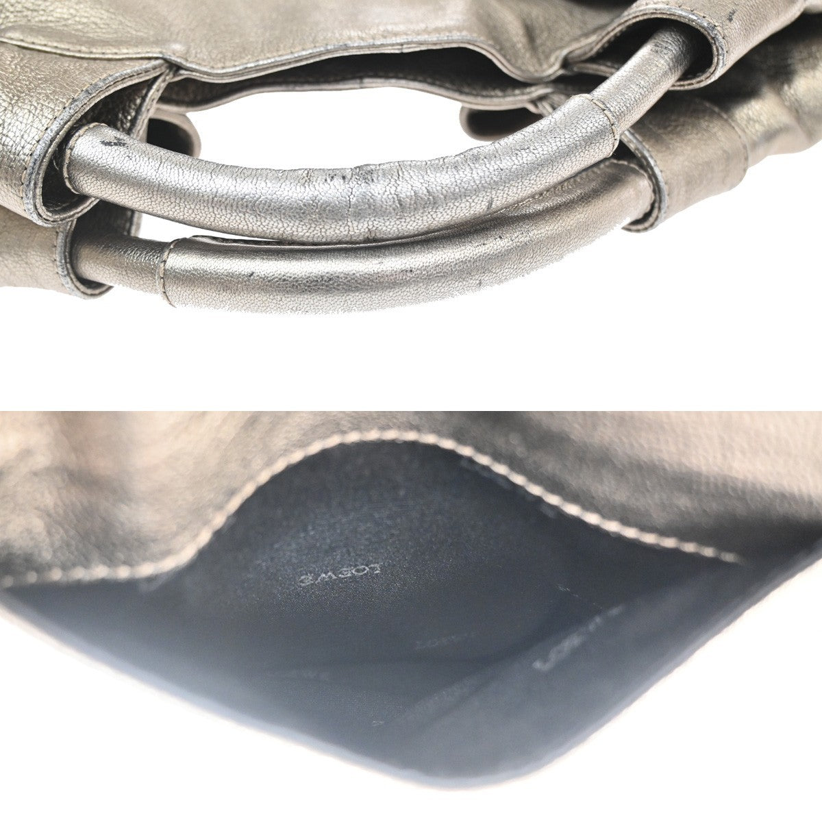 Loewe Anagram Logo Nappa Aire Hand Leather Gray Leather Handbag (Pre-Owned)