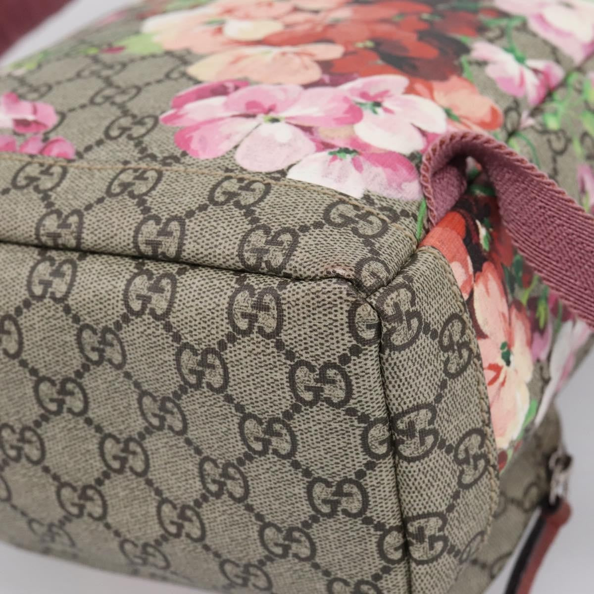 Gucci Buckle Blooms Print Gg Coated Canvas Beige Canvas Backpack Bag (Pre-Owned)