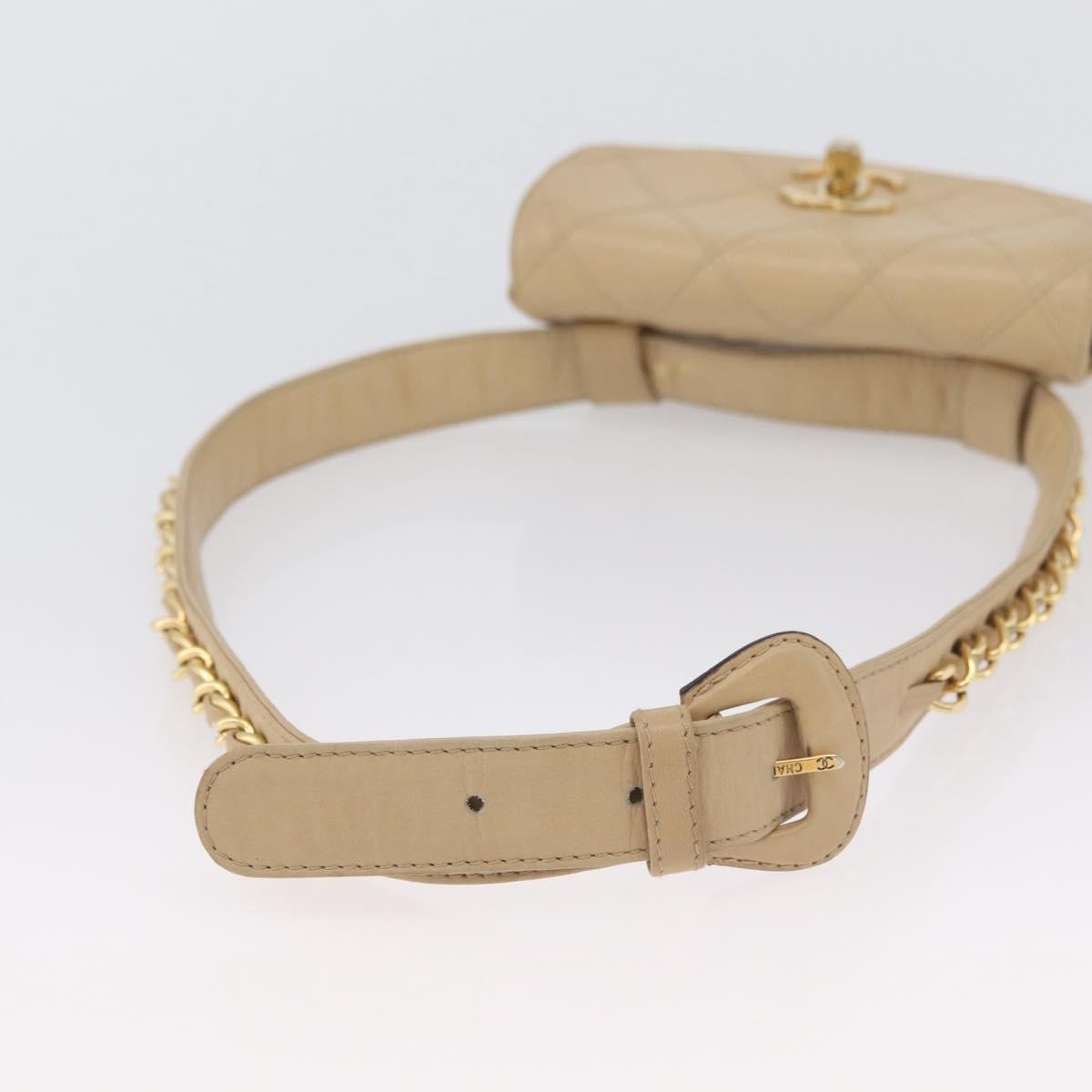 Chanel Cc Flap Belt Quilted Lambskin Beige Leather Clutche & Pouche Bag (Pre-Owned)