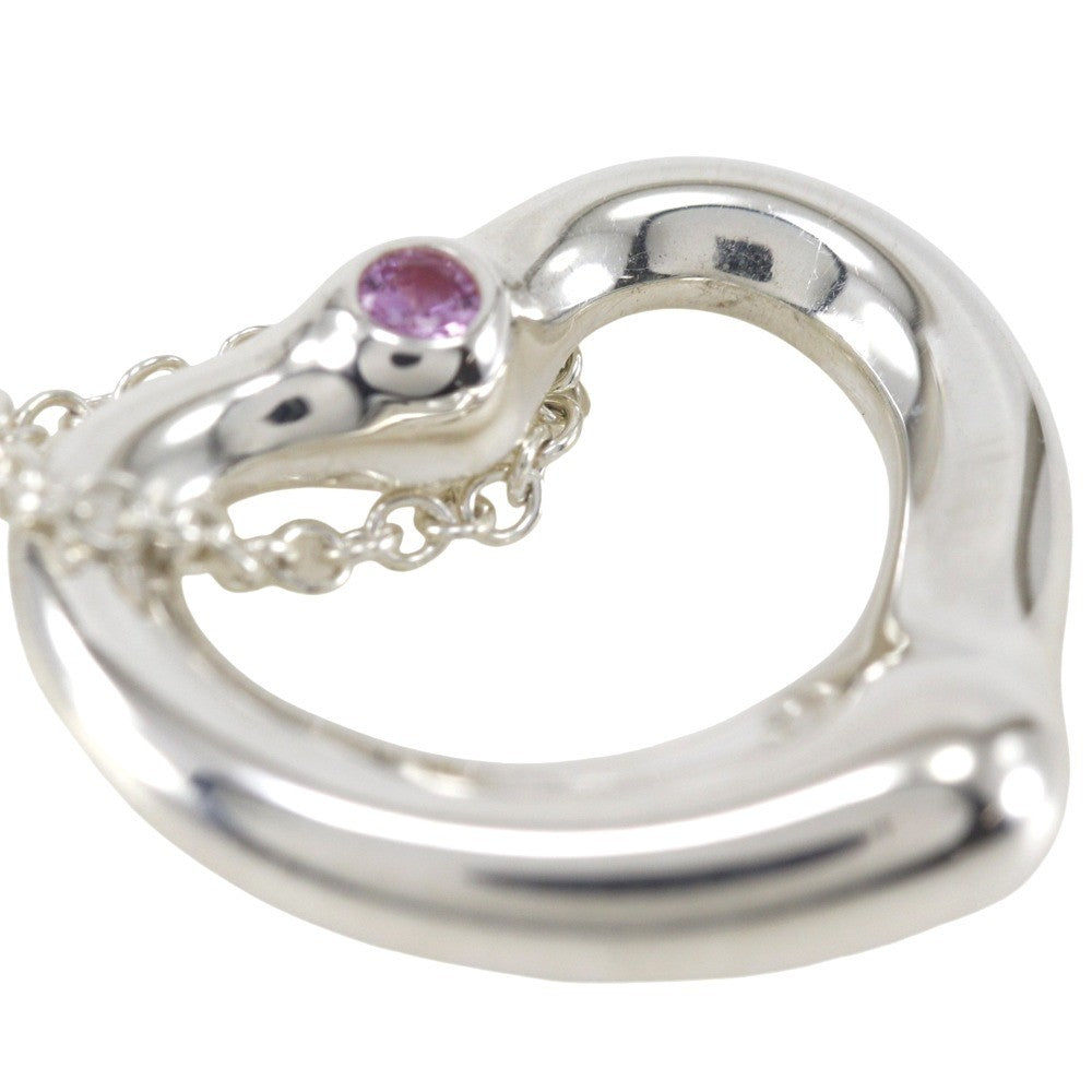 Tiffany & Co. Elsa Peretti Open Heart Pendant Sterling Silver With Pink Sapphire Silver Silver Necklace Jewelry (Pre-Owned)