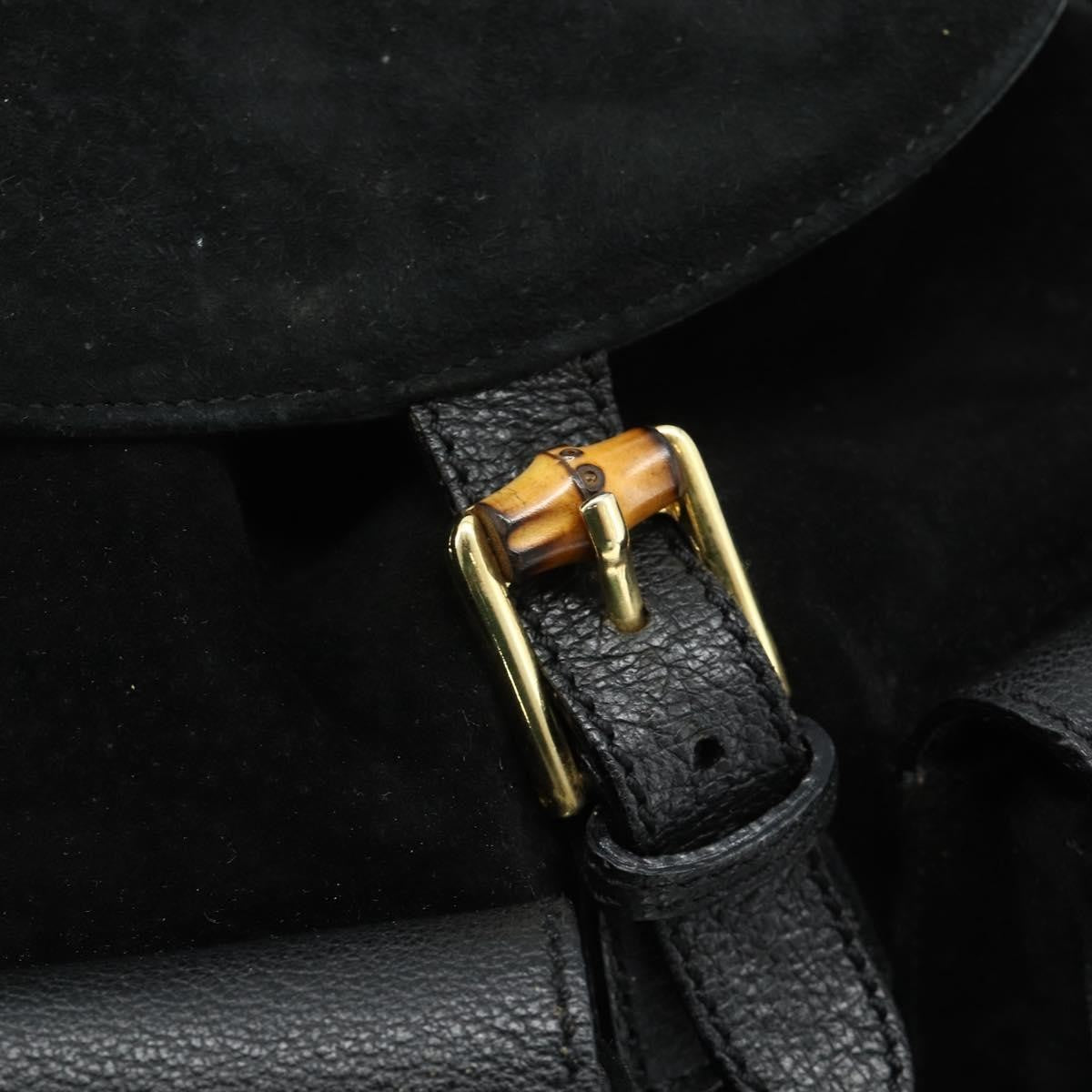 Gucci Vintage Bamboo Suede Black Suede Backpack Bag (Pre-Owned)