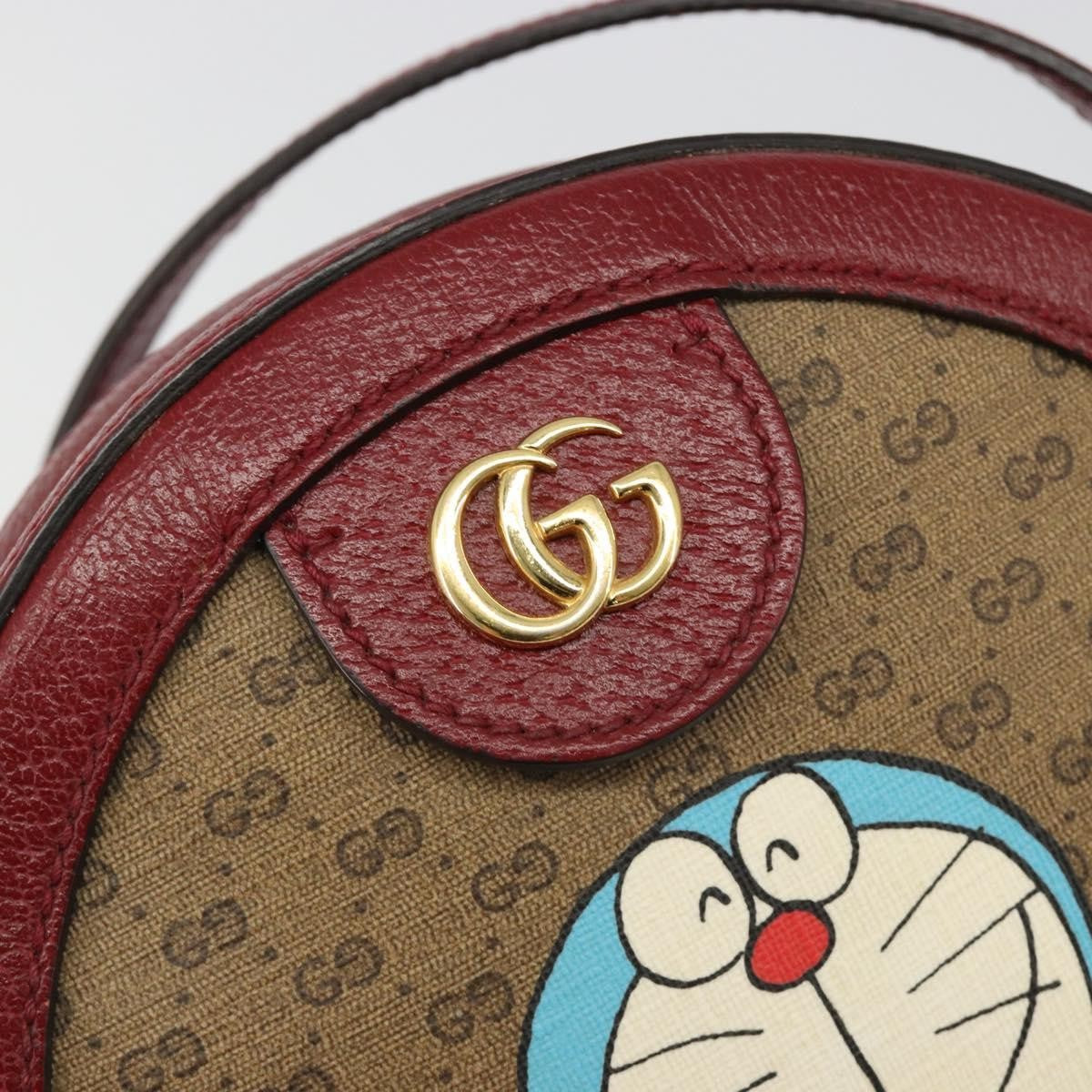 Gucci Doraemon Round Printed Mini Gg Coated Canvas Beige Canvas Shoulder Bag Bag (Pre-Owned)
