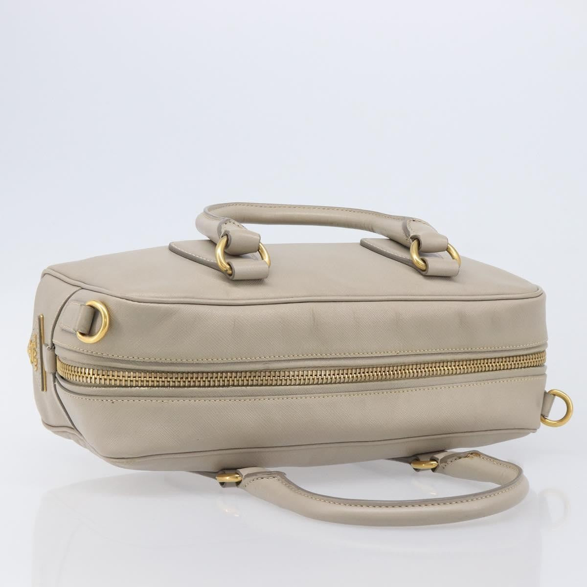 Prada Convertible Bauletto Saffiano Leather Gray Leather Handbag (Pre-Owned)