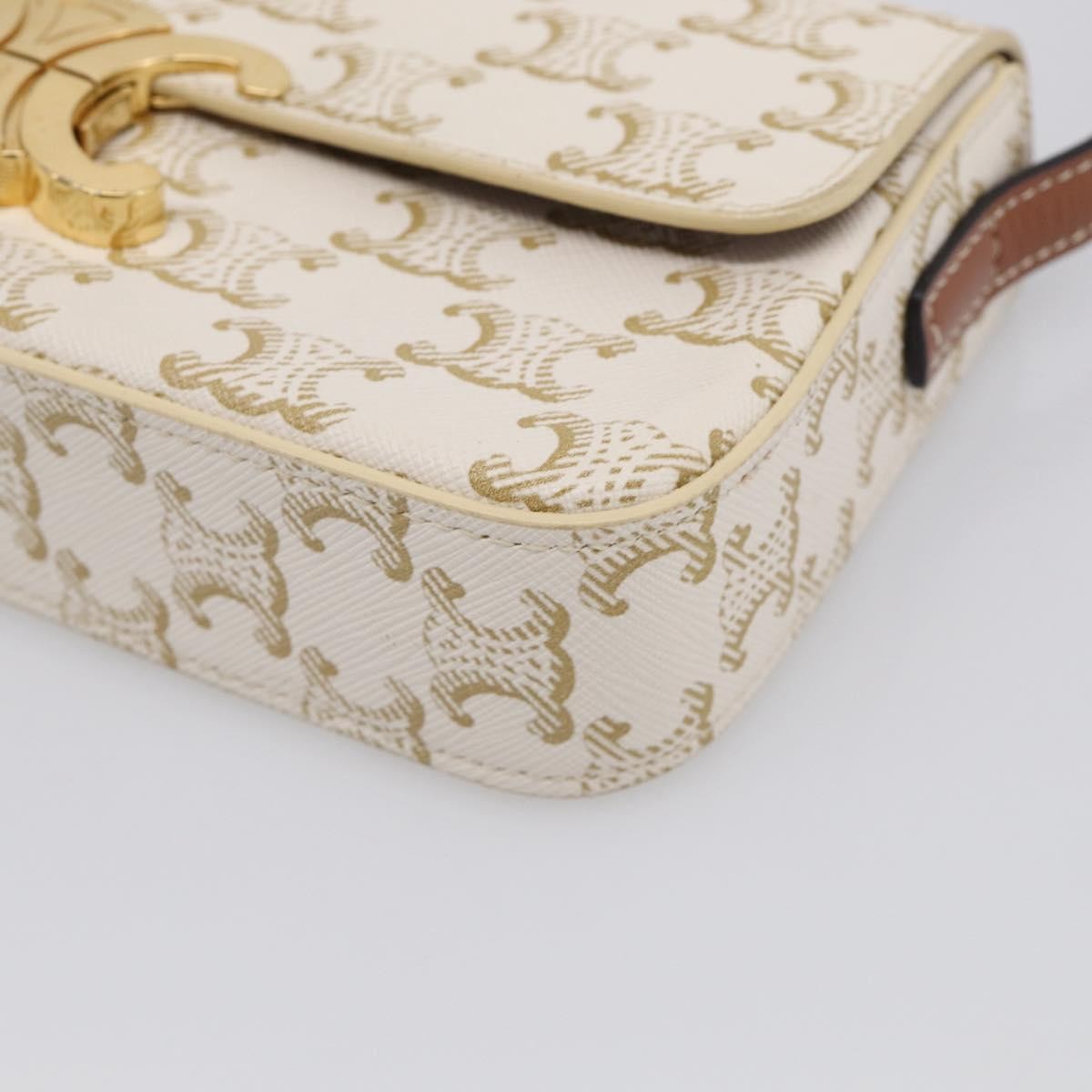 Celine Triomphe East-West Triomphe Coated Canvas White Leather Shoulder Bag Bag (Pre-Owned)