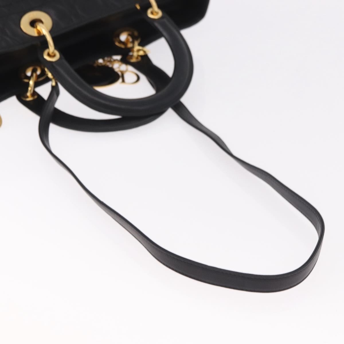 Christian Dior Vintage Lady Dior Leather Black Leather Handbag (Pre-Owned)