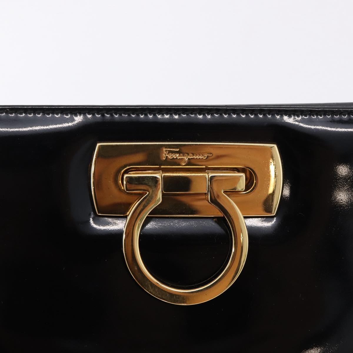 Salvatore Ferragamo Vintage Gancini Chain Patent Leather Black Patent_Leather Shoulder Bag Bag (Pre-Owned)