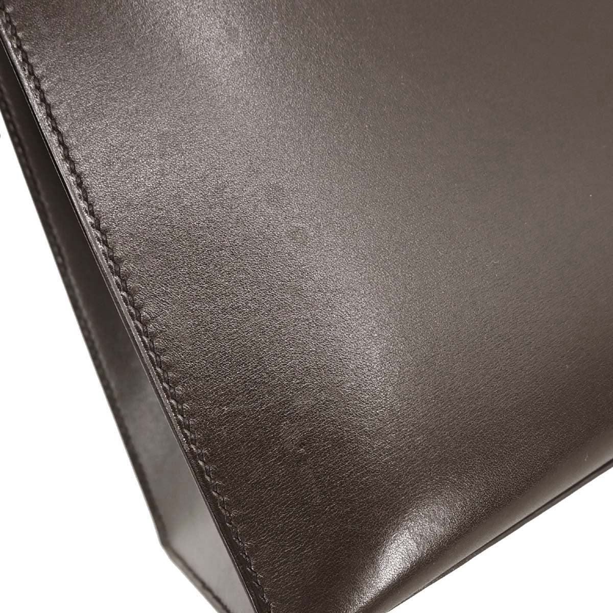 Hermes Kelly Black Box Calf With Palladium Hardware Black Leather Handbag (Pre-Owned)