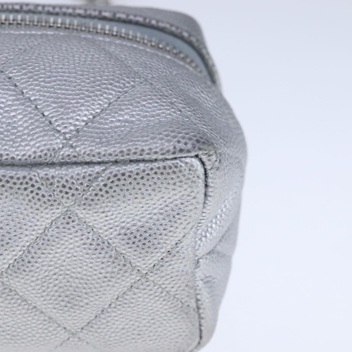 Chanel Classic Vanity Case With Chain Quilted Caviar Silver Leather Shoulder Bag Bag (Pre-Owned)