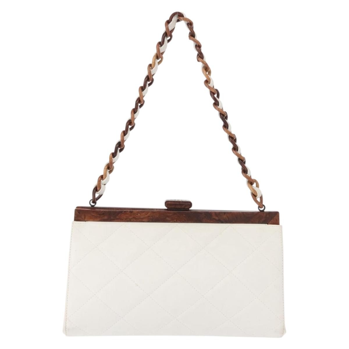 Chanel Resin Chain Clutch Bag Quilted Leather & Tortoise-Shell Motif Resin White Leather Clutche & Pouche Bag (Pre-Owned)