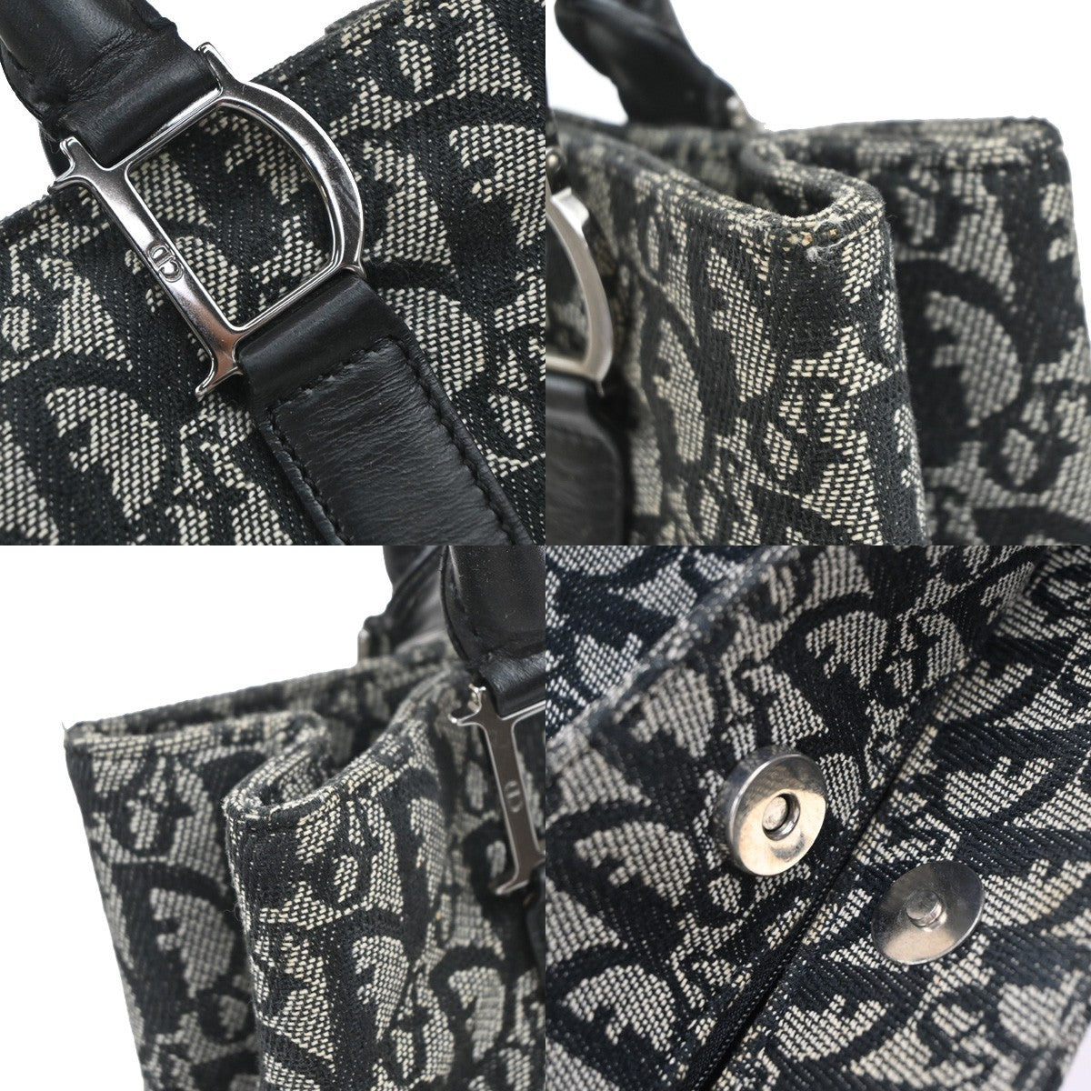 Christian Dior Vintage Open Diorissimo Canvas Black Canvas Tote Bag Bag (Pre-Owned)