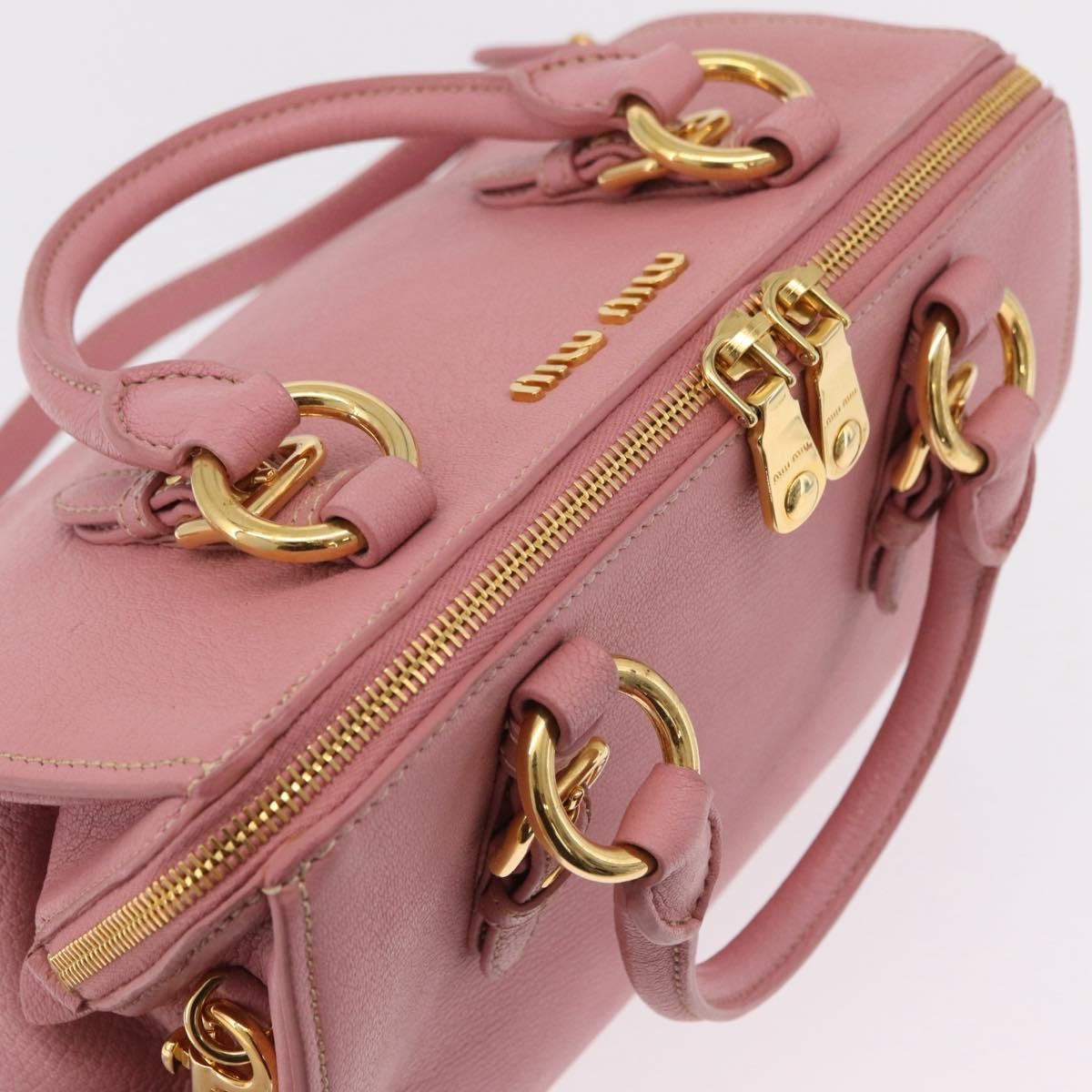 Miu Miu Madras Bowler Leather Pink Leather Handbag (Pre-Owned)