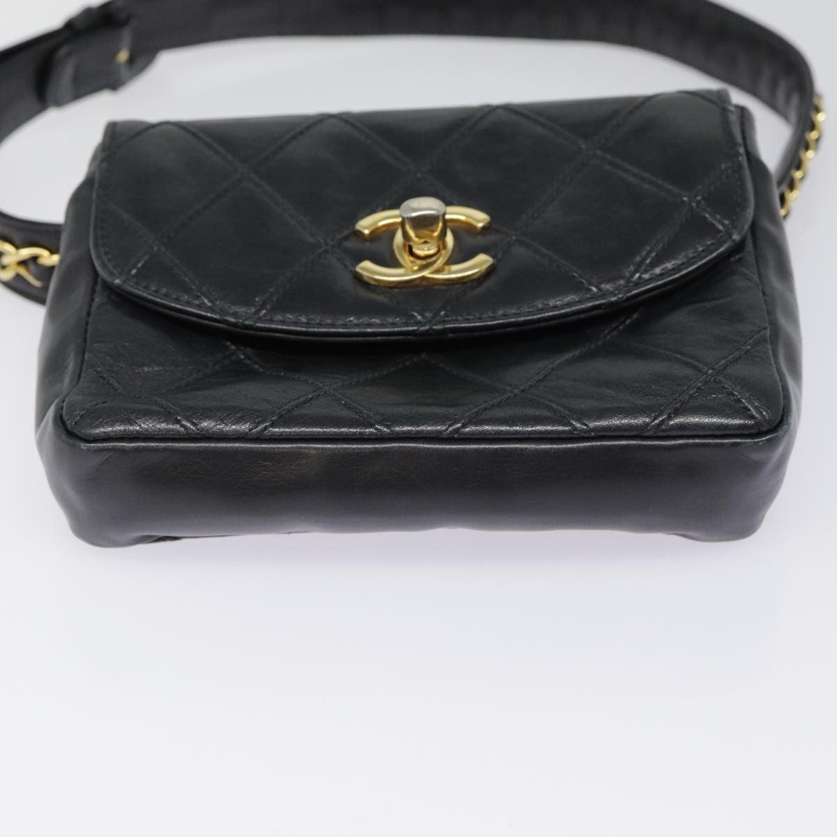 Chanel Vintage Flap Belt Quilted Leather Black Leather Clutche & Pouche Bag (Pre-Owned)