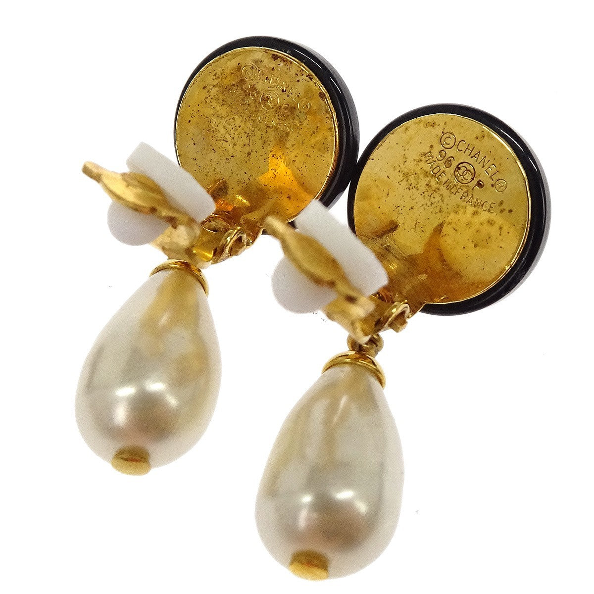 Chanel Cc Logo Dangle Artificial Pearls With Gold-Plated Gold Gold_Plated Earrings Jewelry (Pre-Owned)