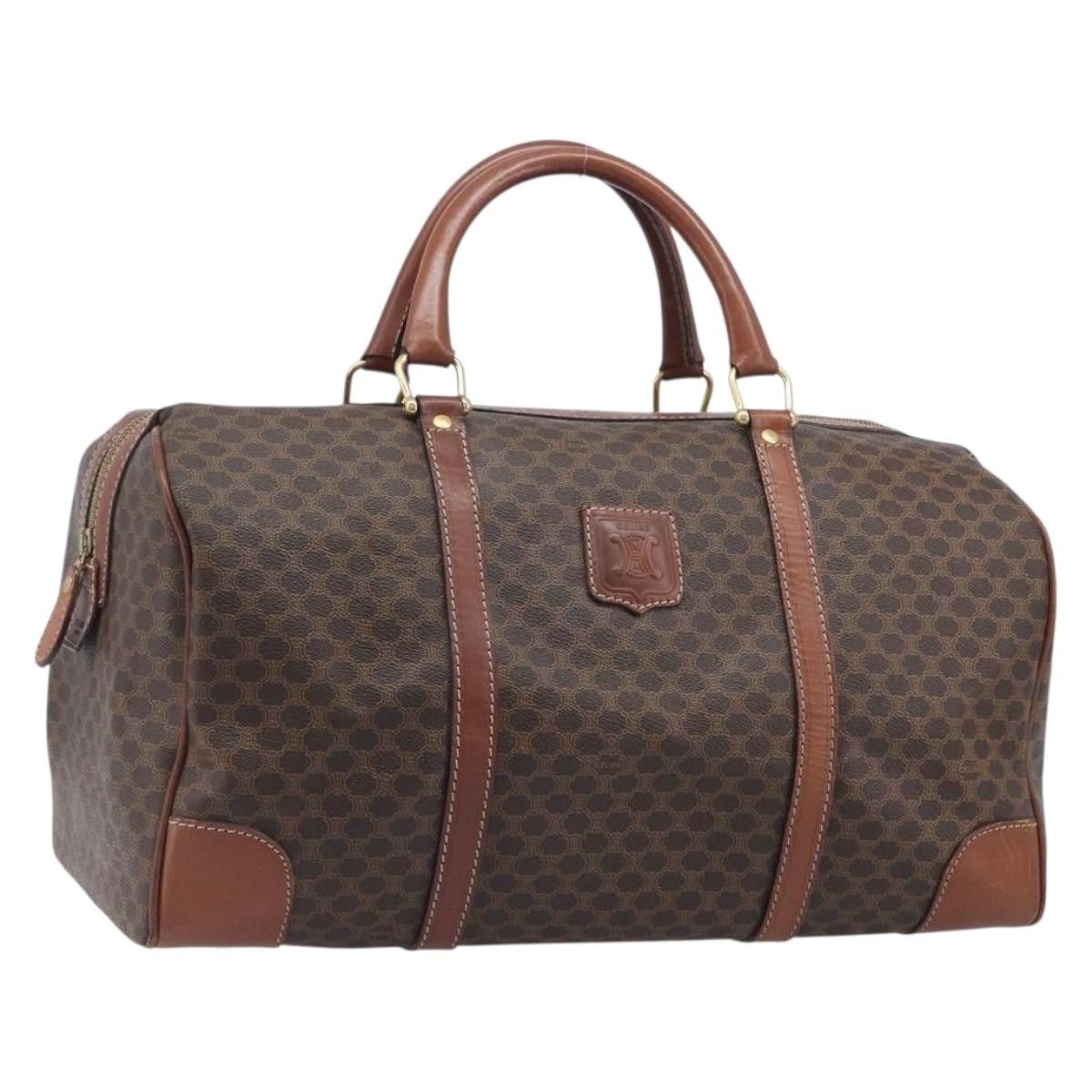 Celine Vintage Duffle Macadam Coated Canvas Brown Canvas Handbag (Pre-Owned)