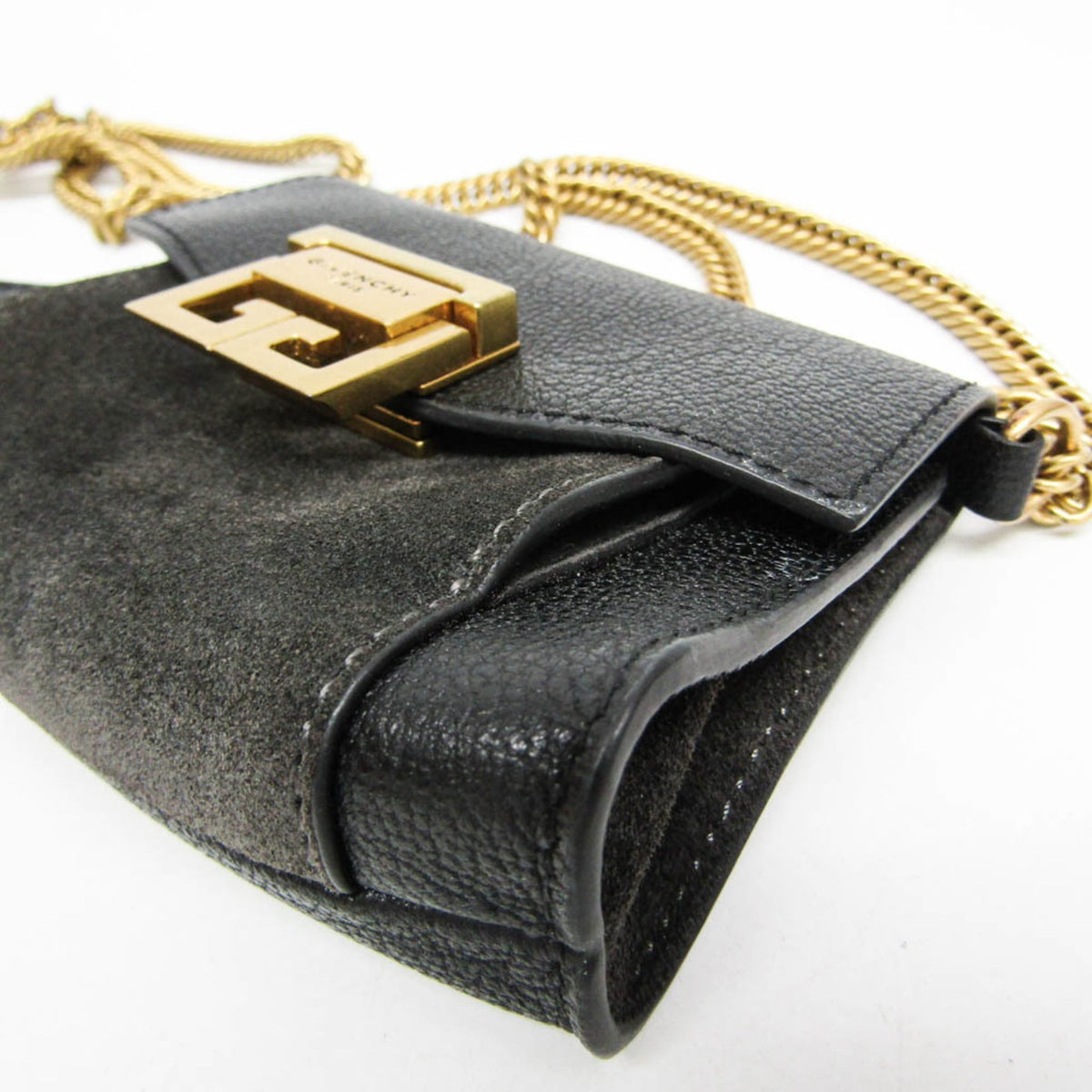 Givenchy Gv3 Flap Leather With Suede Black Leather Handbag (Pre-Owned)