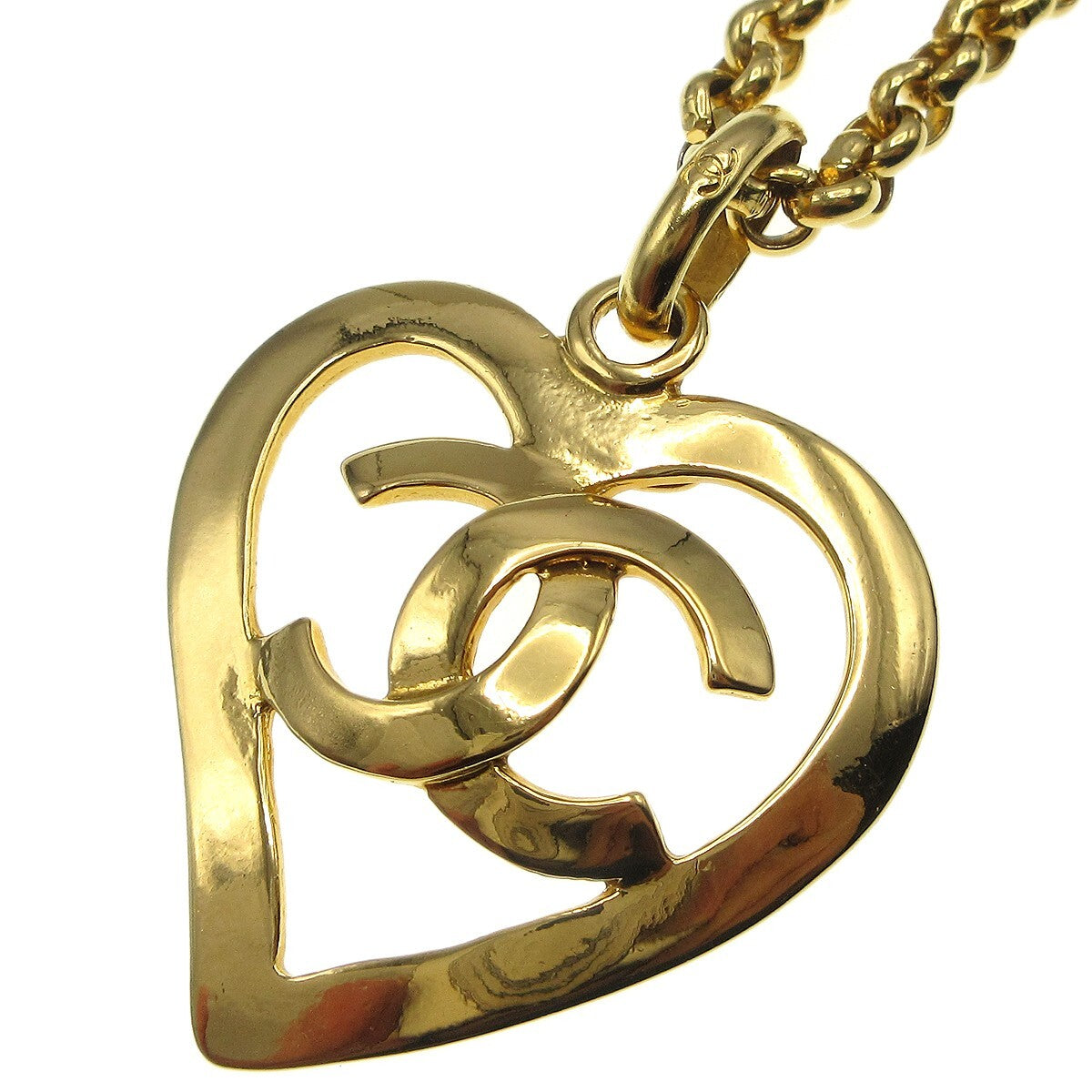 Chanel Cc Heart Pendant Metal Gold Gold_Plated Necklace Jewelry (Pre-Owned)