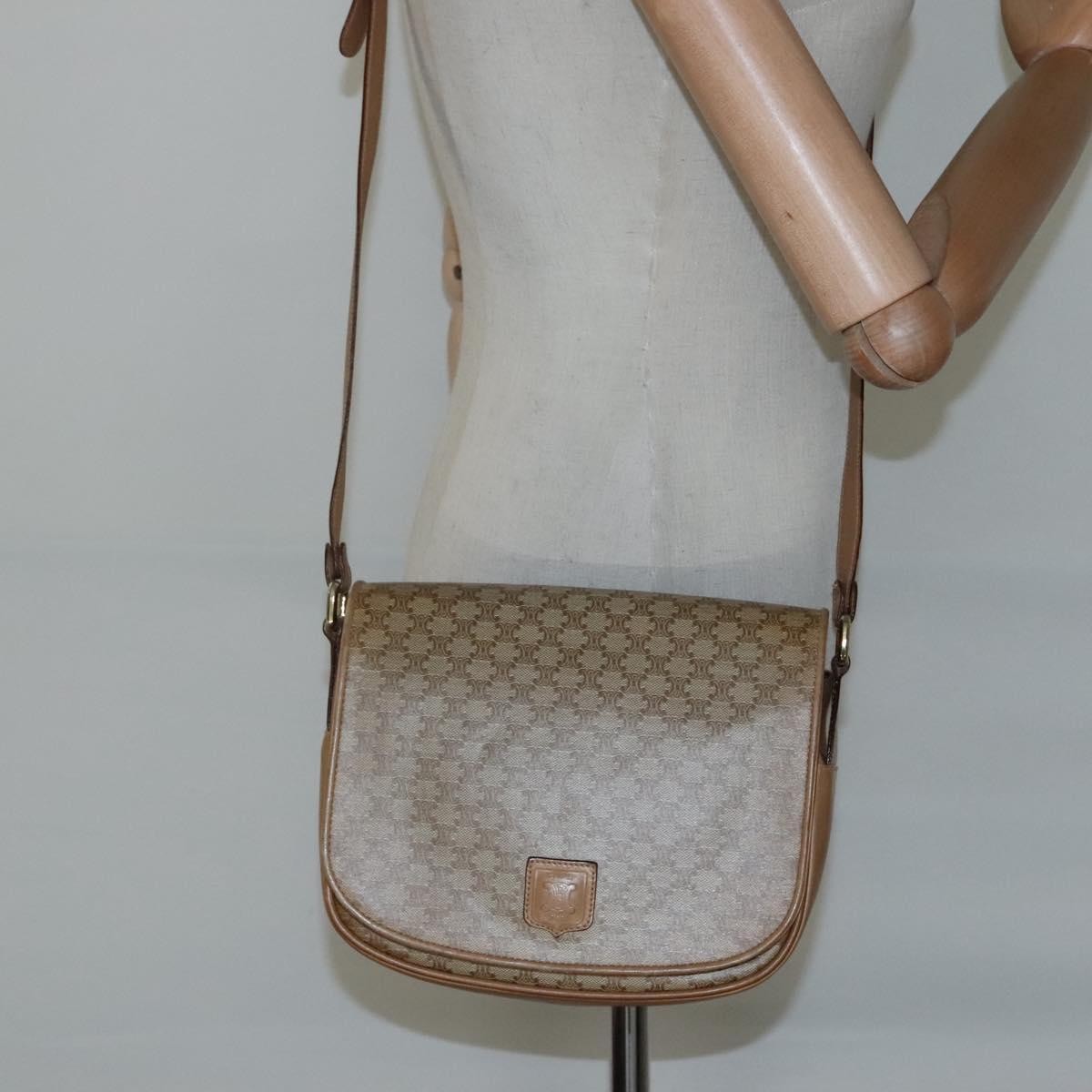 Celine Vintage Macadam Canvas And Leather Beige Canvas Shoulder Bag Bag (Pre-Owned)