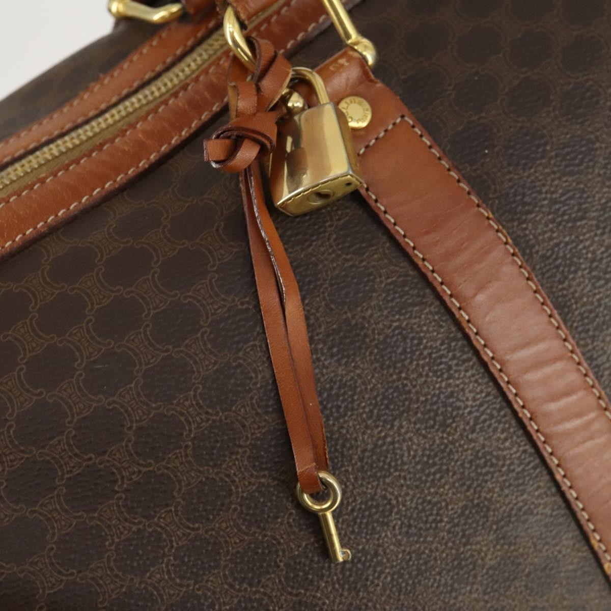 Celine Vintage Macadam Boston Canvas Brown Pvc Travel Bag Bag (Pre-Owned)