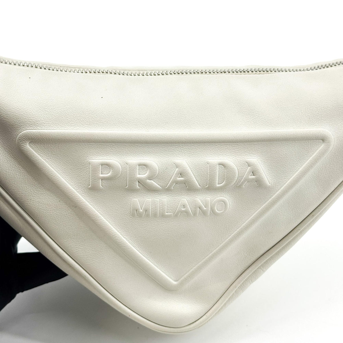 Prada Triangle Logo Zip Leather White Leather Crossbody Bag Bag (Pre-Owned)