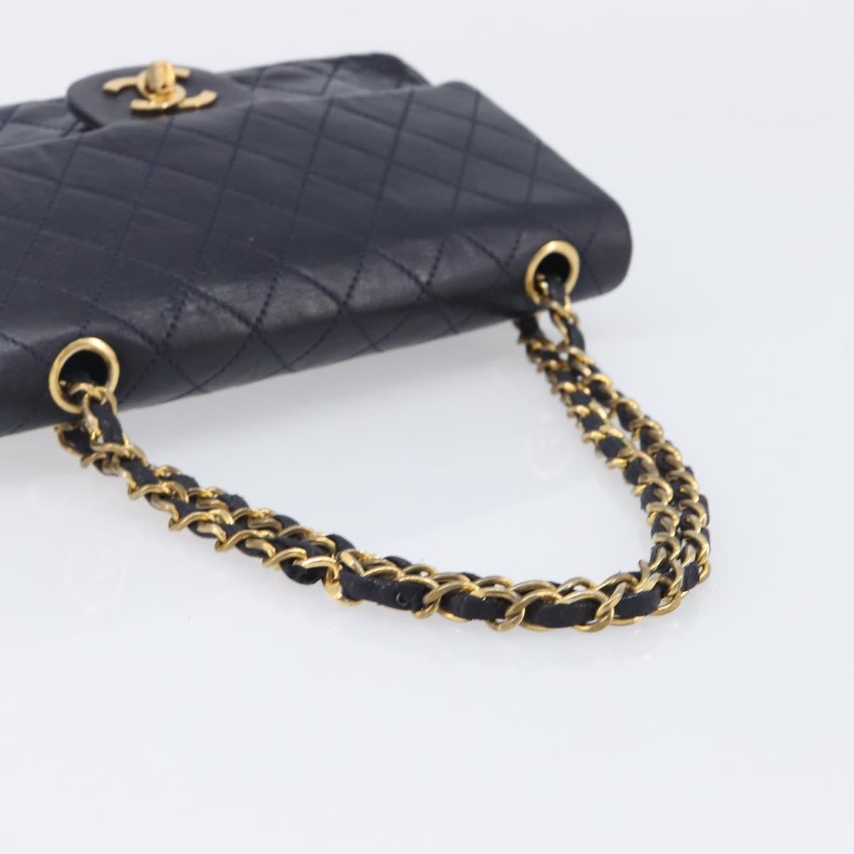 Chanel Timeless - Classic Double Flap Quilted Lambskin Navy Leather Handbag (Pre-Owned)
