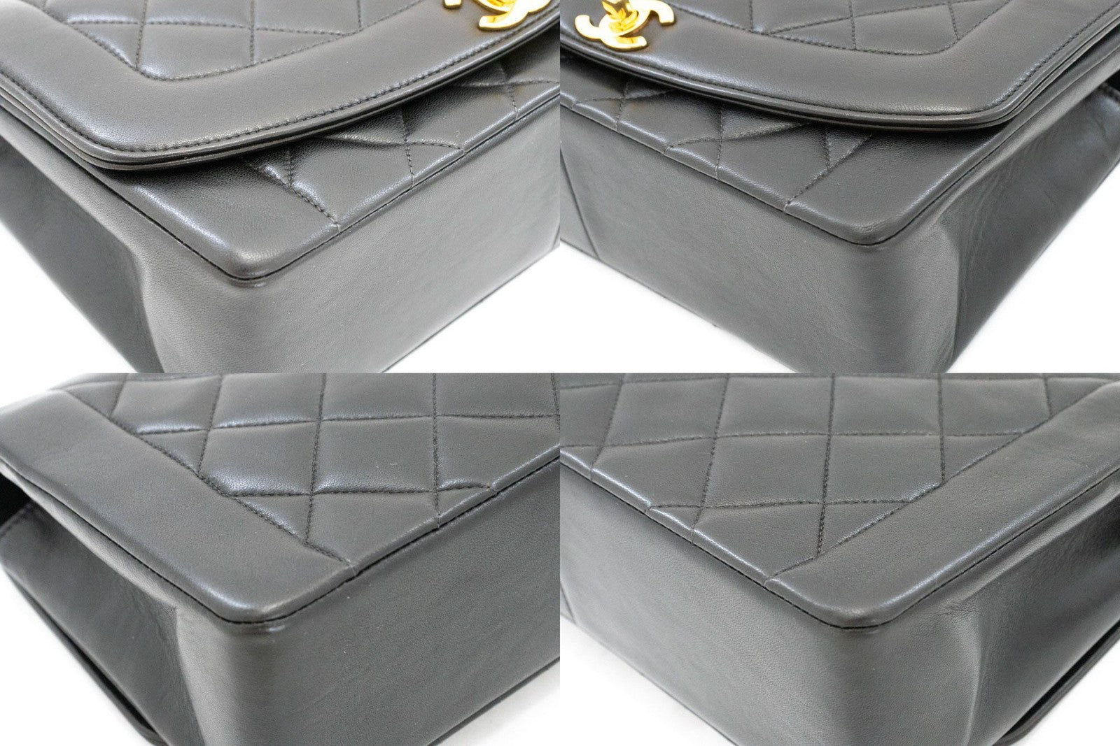 Chanel Vintage Diana Flap Quilted Lambskin Black Leather Shoulder Bag Bag (Pre-Owned)