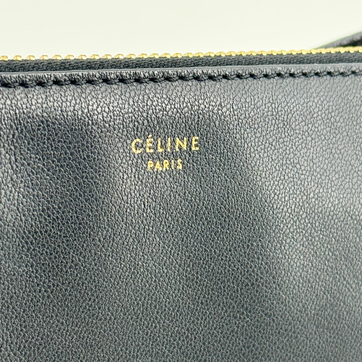 Celine Trio Zip Clutch Leather Black Leather Clutche & Pouche Bag (Pre-Owned)