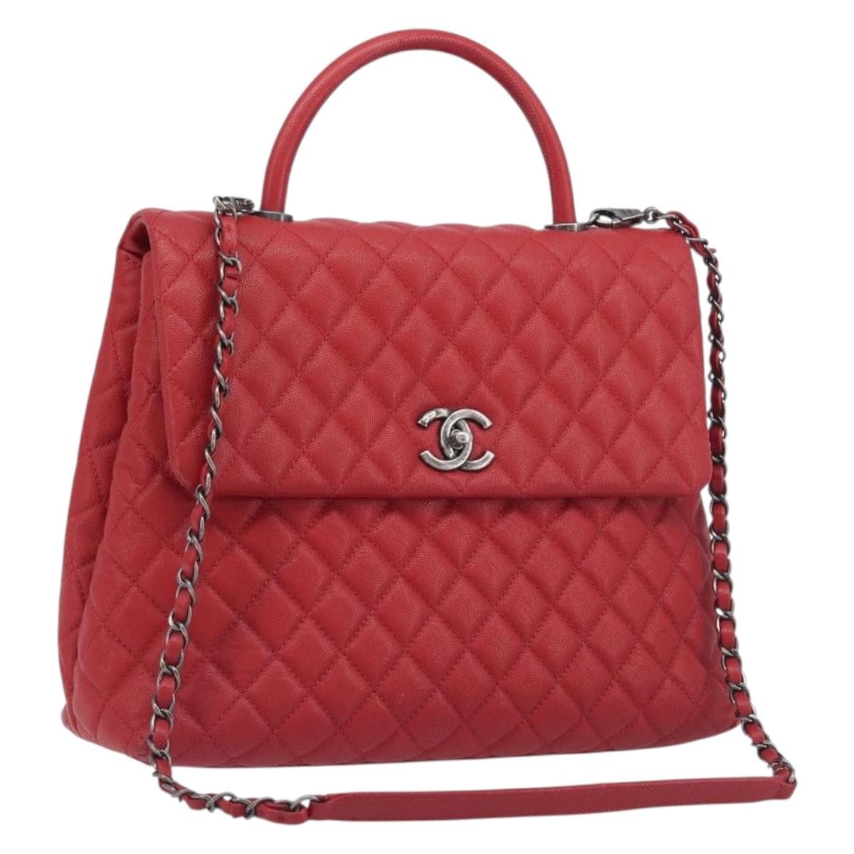 Chanel Coco Top Handle Caviar Red Calfskin Handbag (Pre-Owned)