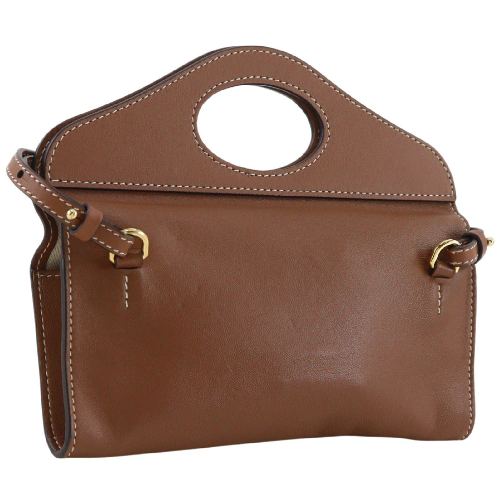 Burberry Pocket Tote Leather Brown Leather Clutche & Pouche Bag (Pre-Owned)
