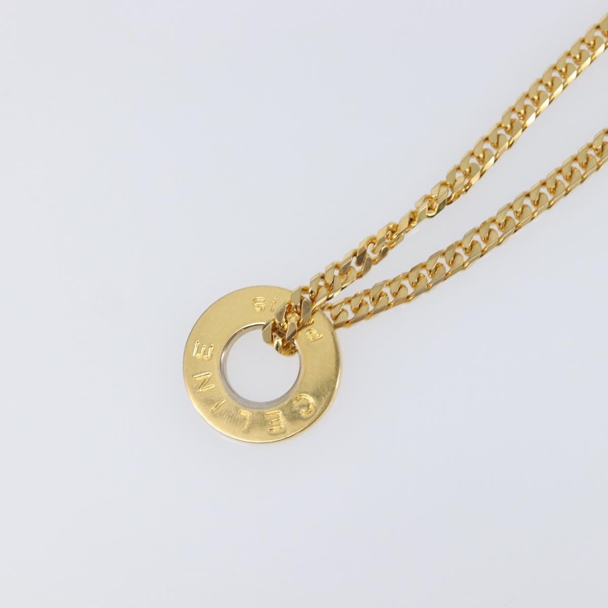 Celine Vintage Logo Circle Pendant Metal Gold Metal Necklace Jewelry (Pre-Owned)