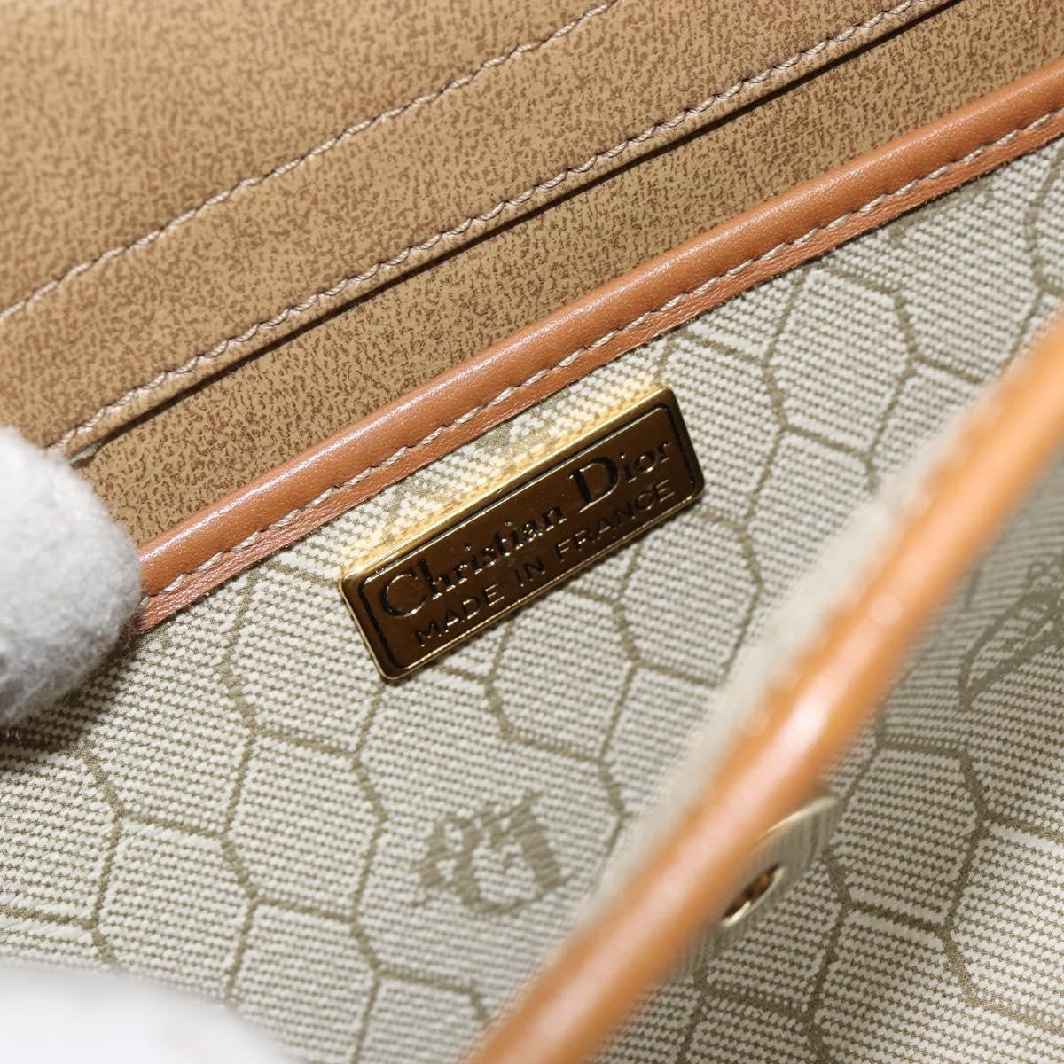 Christian Dior Vintage Honeycomb Flap Canvas And Leather Beige Canvas Shoulder Bag Bag (Pre-Owned)