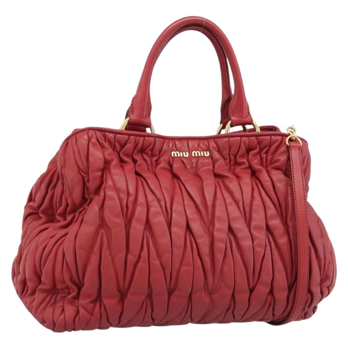 Miu Miu Matelassé Nappa Leather Top Handle Bag Leather Red Leather Shoulder Bag Bag (Pre-Owned)
