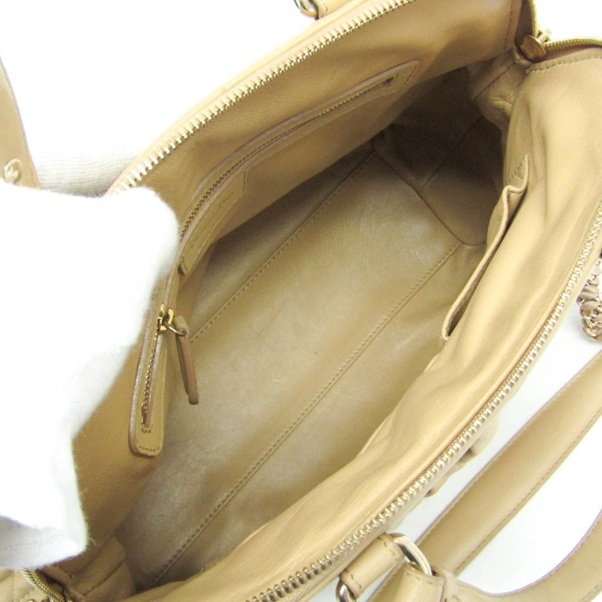 Christian Dior Lady Cannage Matelassé Beige Leather Handbag (Pre-Owned)