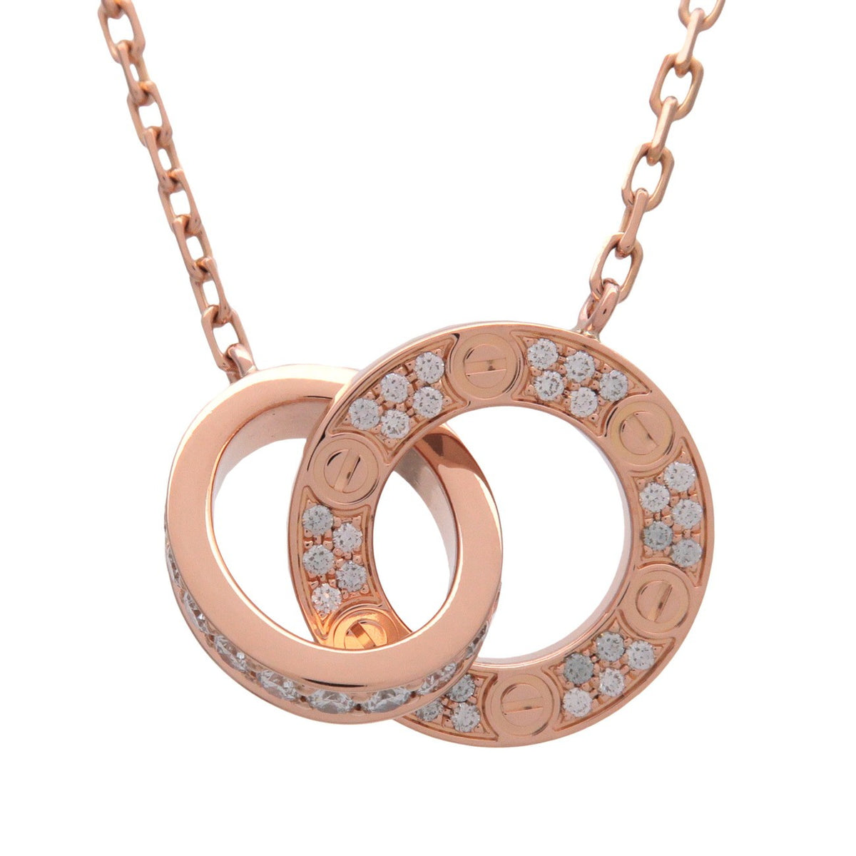 Cartier Love Interlocking Pave 18K Rose Gold And Diamonds Pink Rose_Gold Necklace Jewelry (Pre-Owned)