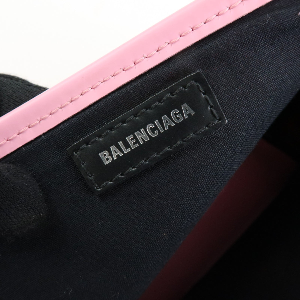 Balenciaga Navy Cabas Canvas With Leather Pink Canvas Tote Bag Bag (Pre-Owned)