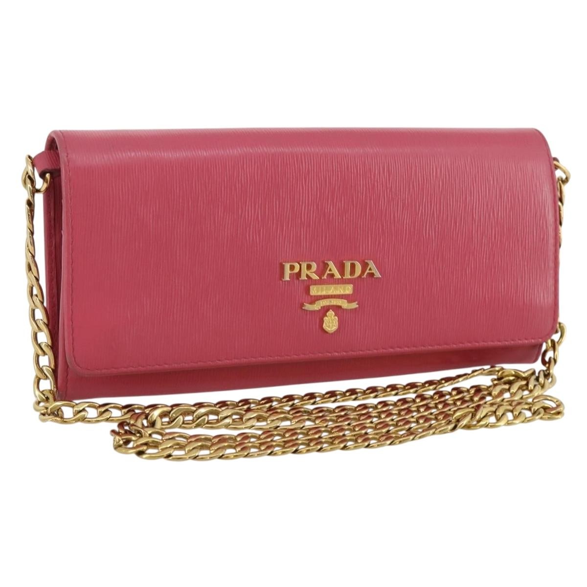 Prada Wallet On Chain Saffiano Leather Pink Leather Crossbody Bag Bag (Pre-Owned)