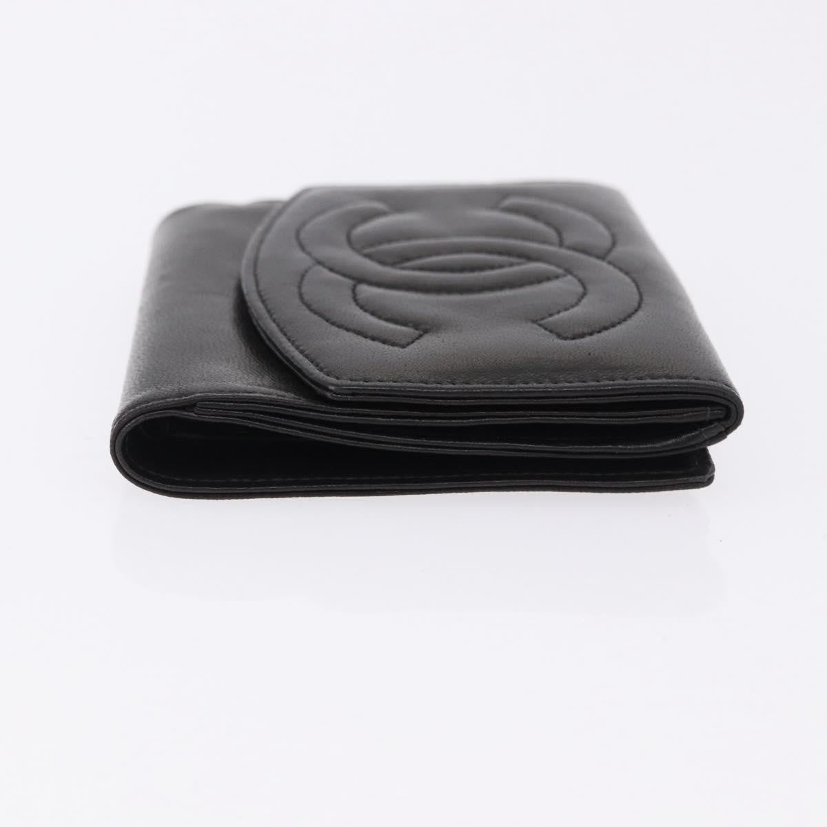 Chanel Vintage Timeless Bifold Lambskin Black Leather Wallets Accessory (Pre-Owned)