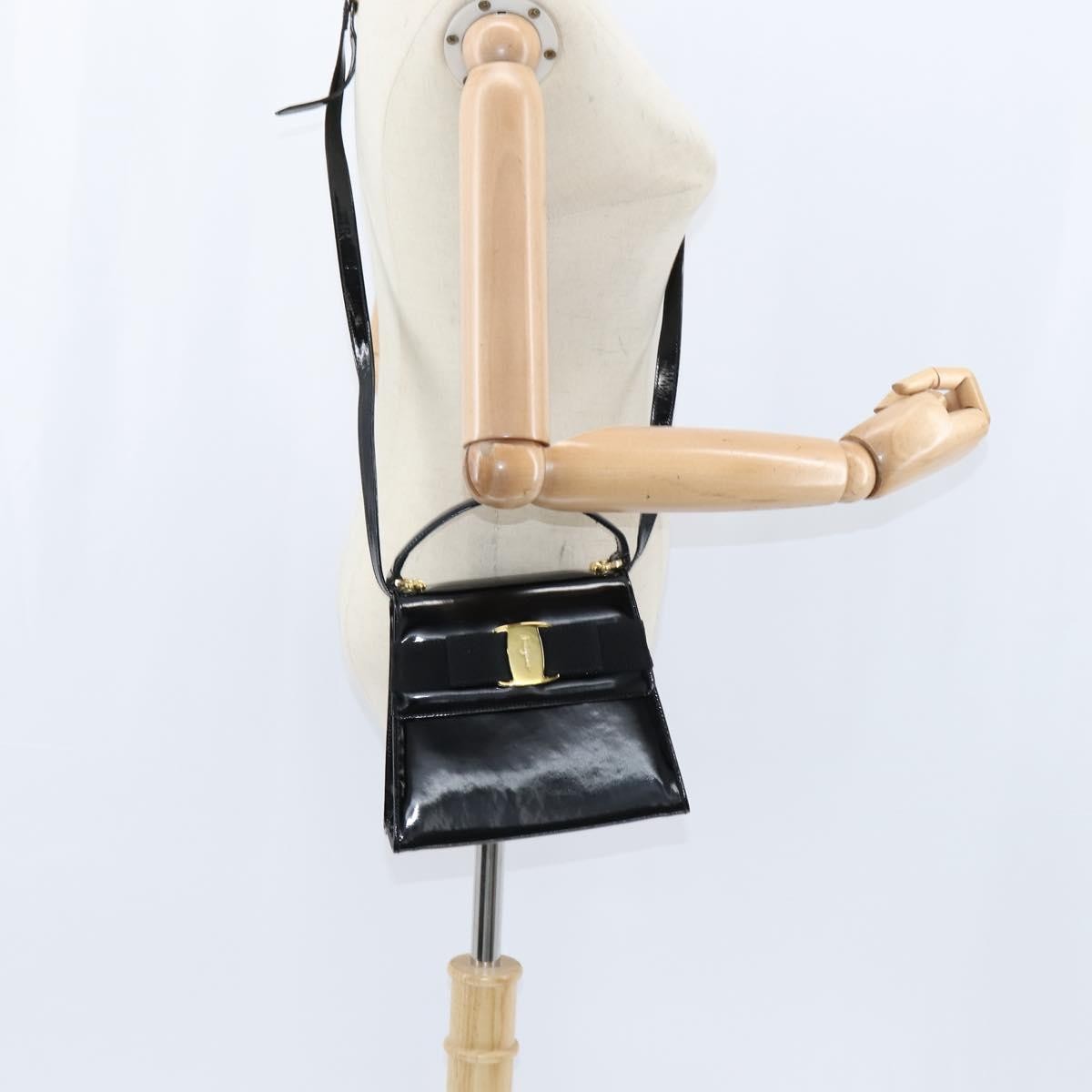 Salvatore Ferragamo Vala Patent Leather Black Patent_Leather Handbag (Pre-Owned)