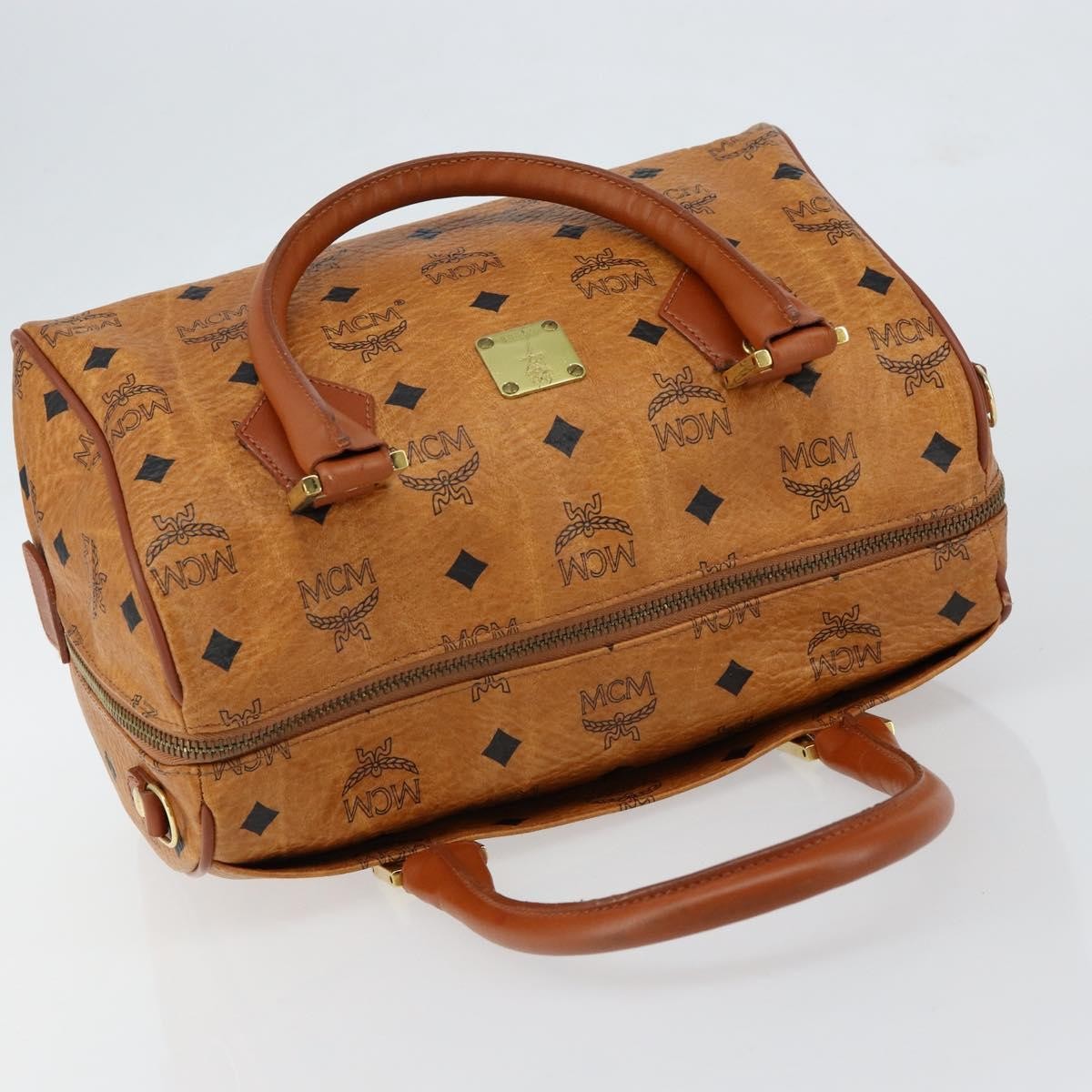 MCM Visetos Logogramme Canvas And Leather Brown Leather Handbag (Pre-Owned)