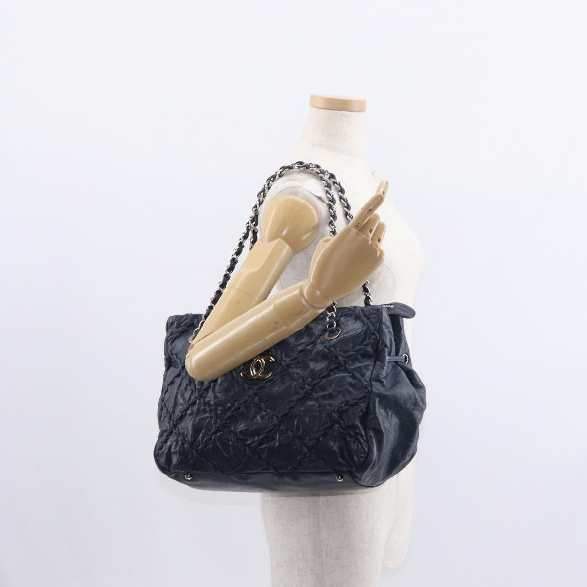 Chanel Ultra Stitch Chain Tote Quilted Calfskin Navy Leather Tote Bag Bag (Pre-Owned)