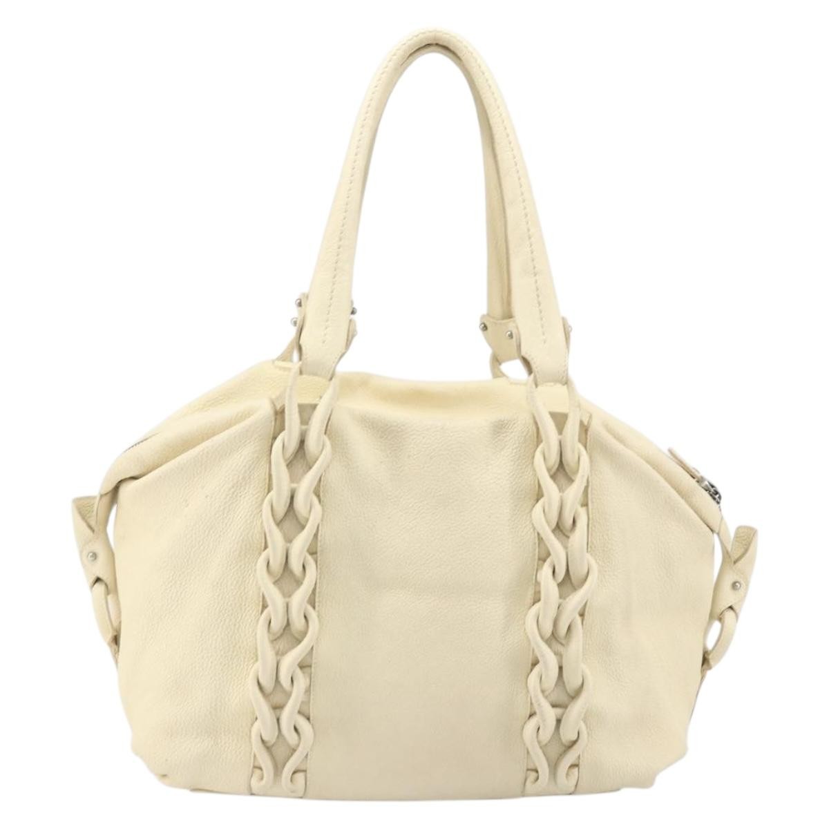 Salvatore Ferragamo Gancini Tote Leather Beige Leather Tote Bag Bag (Pre-Owned)