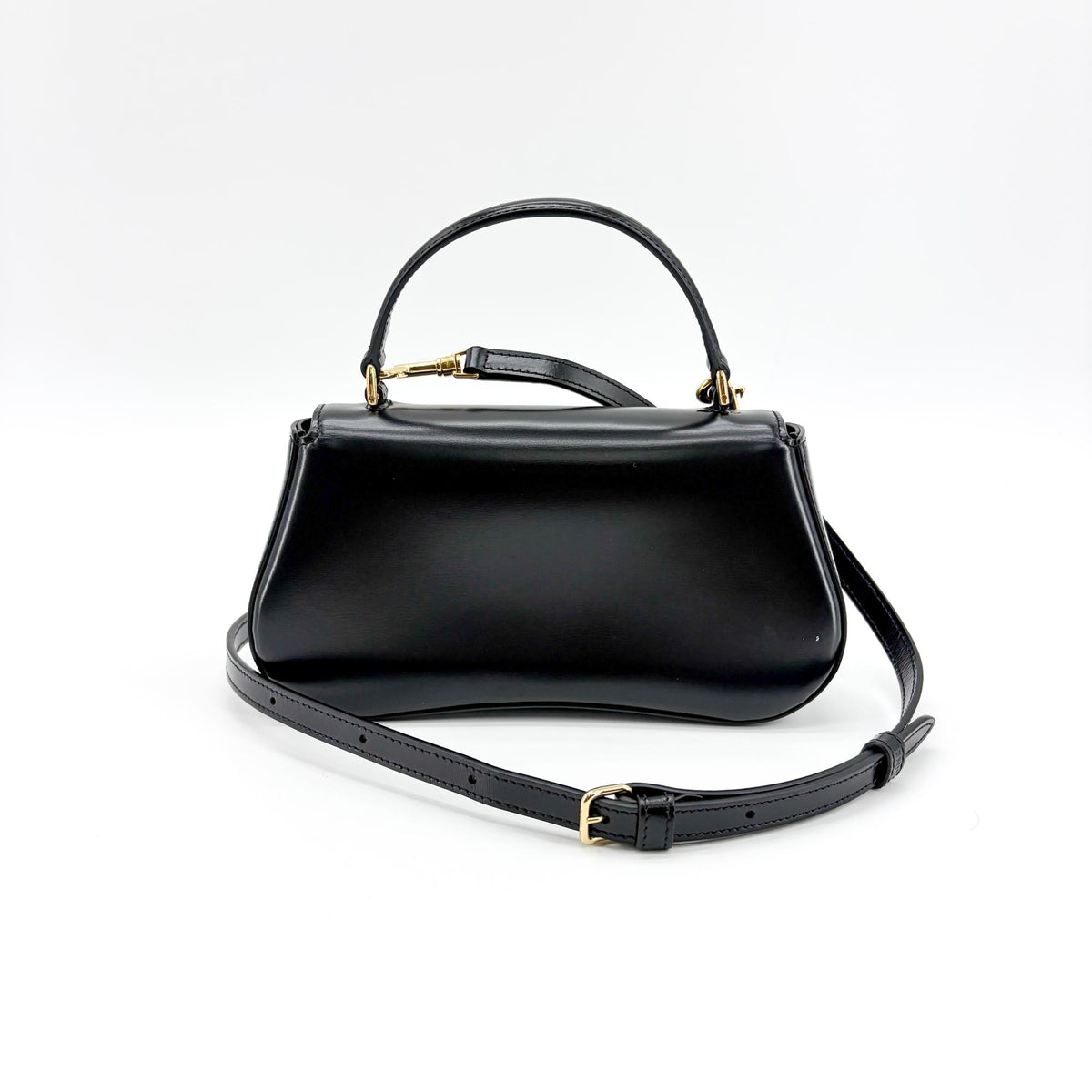 Celine Lola Triomphe Top Handle Leather Black Leather Handbag (Pre-Owned)