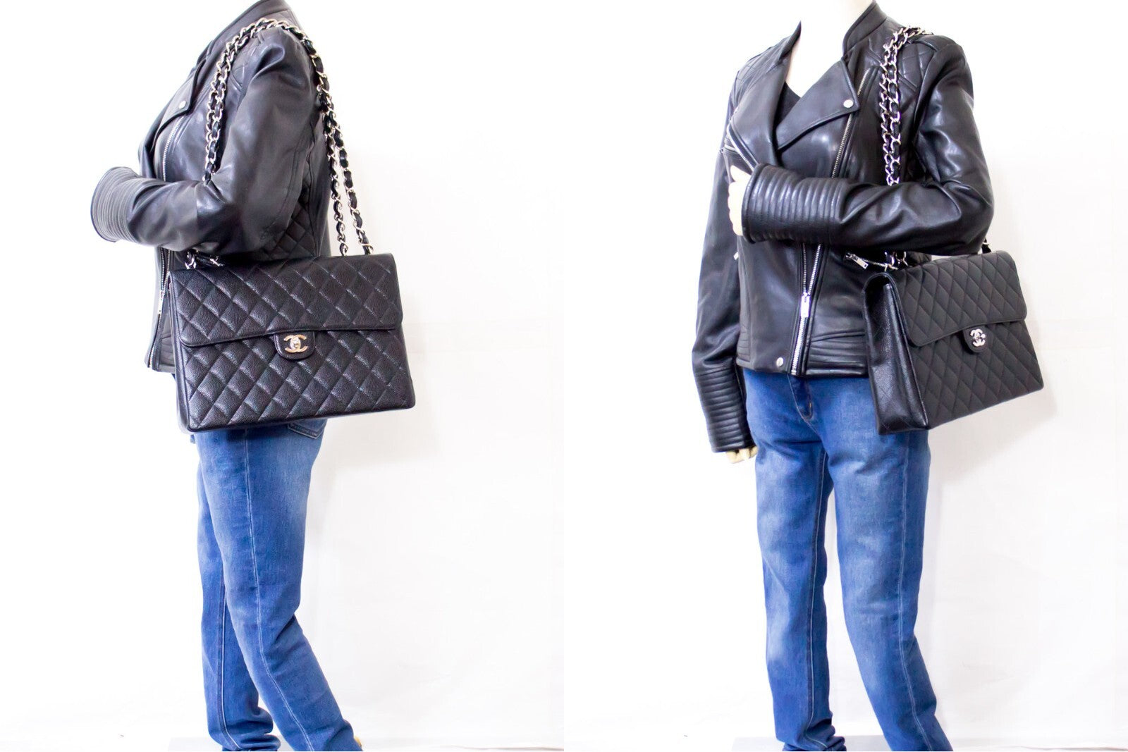 Chanel Vintage Classic Single Flap Quilted Caviar Black Calfskin Shoulder Bag Bag (Pre-Owned)