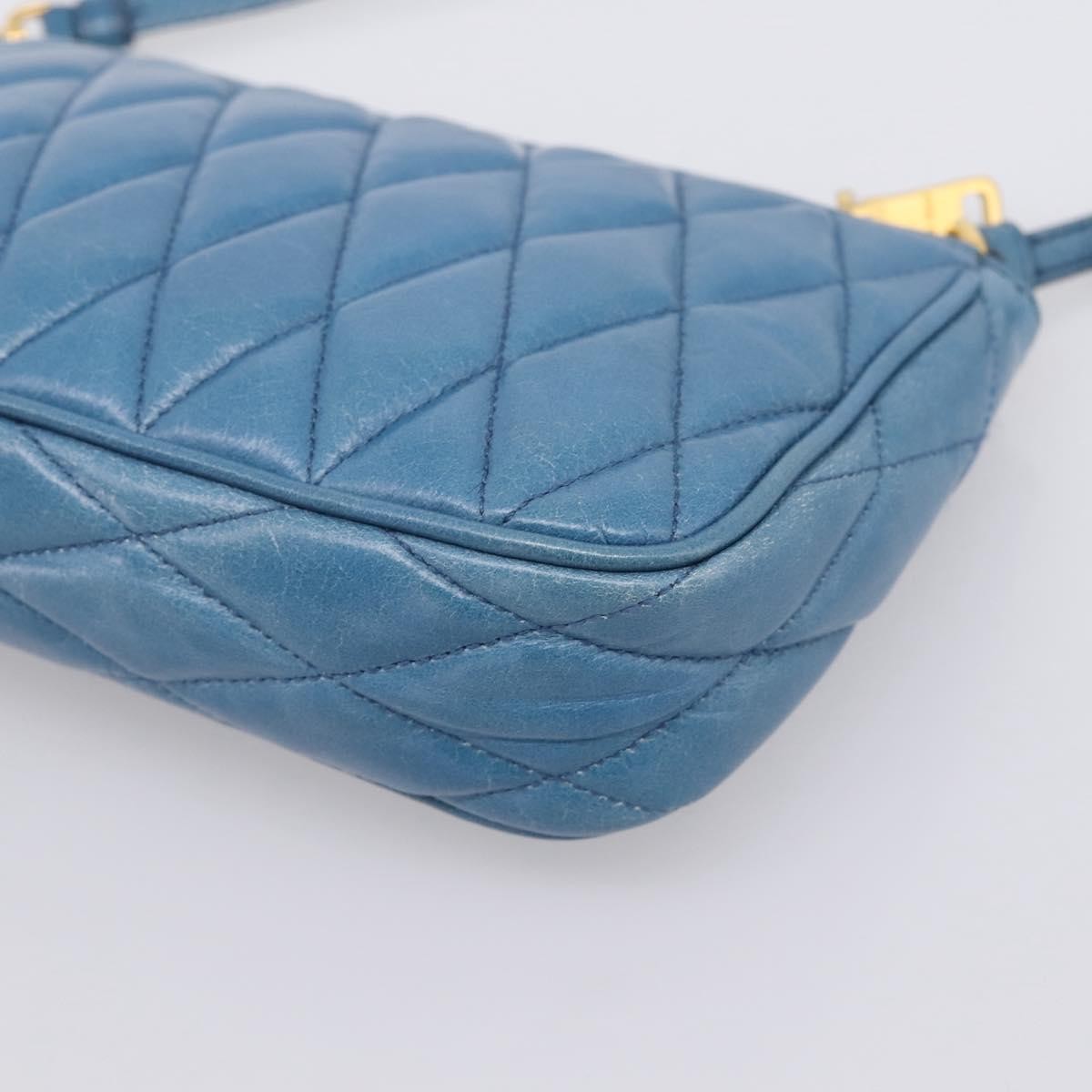 Miu Miu Shoulder Matelasse Leather Blue Leather Shoulder Bag Bag (Pre-Owned)