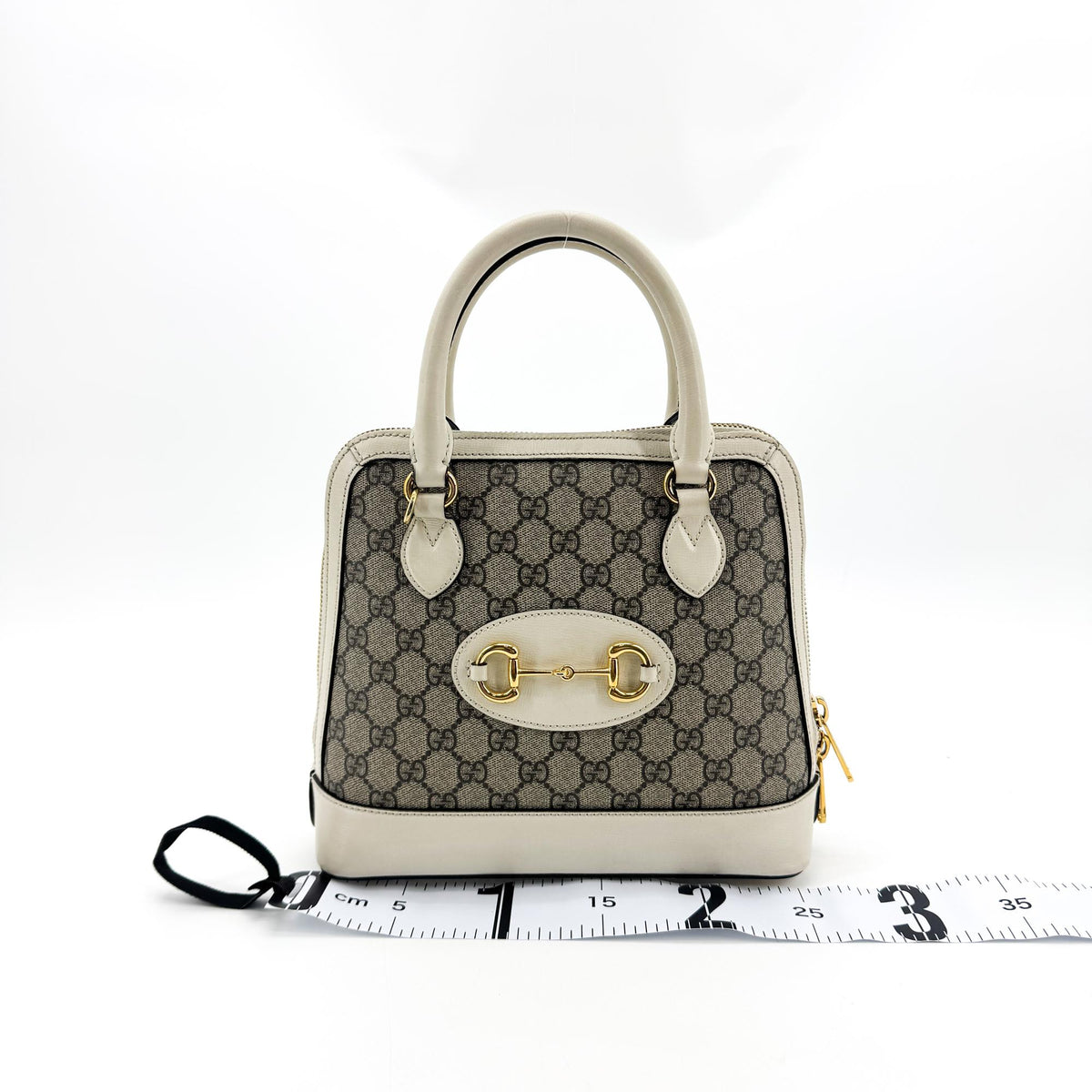 Gucci Horsebit 1955 Top Handle Gg Coated Canvas With Leather Beige Canvas Handbag (Pre-Owned)