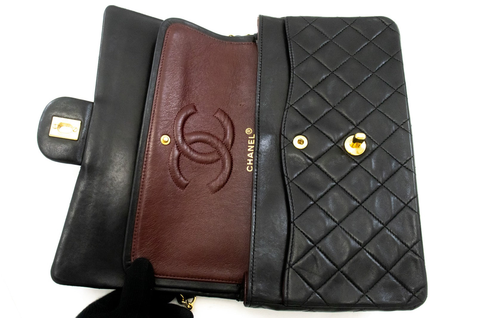 Chanel Classic Flap Lambskin Black Leather Crossbody Bag Bag (Pre-Owned)